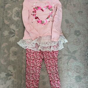 Girls' Pink Heart Outfit with Lace Trim - max studio - toddler 4 / Valentine